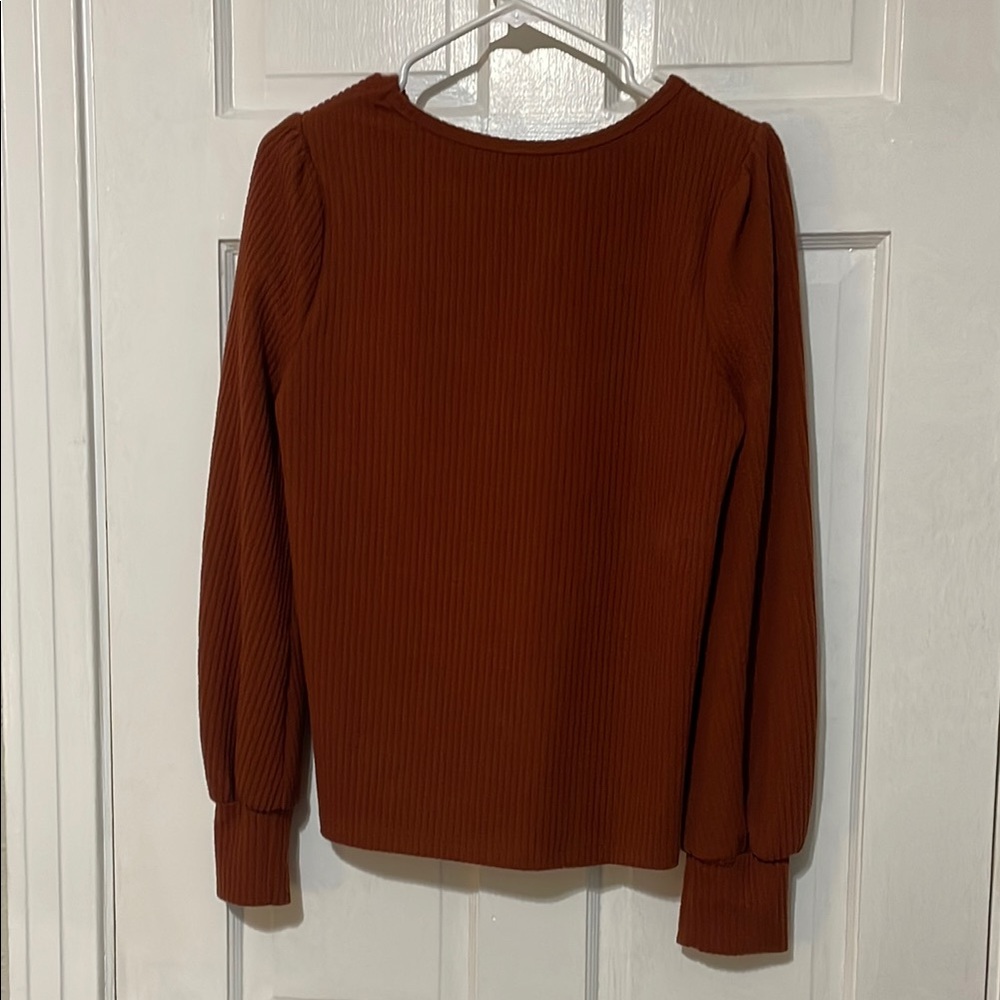 Women's Ribbed Rust Orange Top - Picture 5 of 6